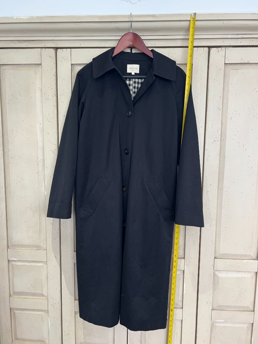 SÉZANE Clyde Coat Black Organic Cotton Trench Gingham Lining FR 34 (US 2) - Picture 10 of 10